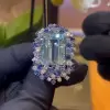 14ct Emerald Cut Aquamarine Cluster Cocktail Ring