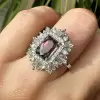 3.7ct Vintage Emerald Cut Watermelon Tourmaline Engagement Ring
