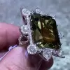 14ct Emerald Cut Yellow-Green Tourmaline Cocktail Ring