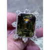 14ct Emerald Cut Yellow-Green Tourmaline Cocktail Ring