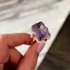 14ct Emerald Cut Amethyst Halo Cocktail Ring