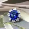12ct Oval Cut Blue Sapphire Halo Cocktail Ring