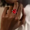 10ct Cushion Cut Garnet Paved Black Sapphire Engagement Ring