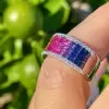 5ctw Princess Cut Three Row Rainbow Wedding Band