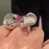 Ruby and White Sapphire Paved Bowknot Cocktail Ring