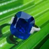 12ct Cushion Cut Sapphire Paved Engagement Ring