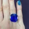 12ct Cushion Cut Sapphire Paved Engagement Ring