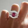 6.5ct Cushion Cut Ruby Paved Wedding Ring Set