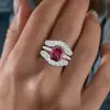 6.5ct Cushion Cut Ruby Paved Wedding Ring Set