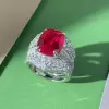 6.5ct Cushion Cut Ruby Paved Wedding Ring Set