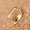 Paved White Sapphire Matte Square Wedding Band