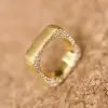 Paved White Sapphire Matte Square Wedding Band
