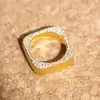 Paved White Sapphire Matte Square Wedding Band