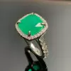 9.5ct Halo Cushion Cut Emerald Engagement Ring