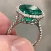 9.5ct Halo Cushion Cut Emerald Engagement Ring