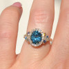 5ct Oval Cut Blue Sapphire Cluster Halo Ring