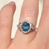 5ct Oval Cut Blue Sapphire Cluster Halo Ring