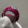5ct Cushion Cut White Sapphire Ruby Engagement Ring