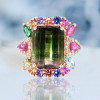 8.4ct Emerald Cut Bicolor Tourmaline Cocktail Ring