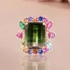 8.4ct Emerald Cut Bicolor Tourmaline Cocktail Ring