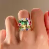 8.4ct Emerald Cut Bicolor Tourmaline Cocktail Ring