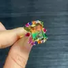 8.4ct Emerald Cut Bicolor Tourmaline Cocktail Ring