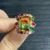 8.4ct Emerald Cut Bicolor Tourmaline Cocktail Ring