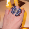 Blue and White Sapphire Paved Bold Bow Ring