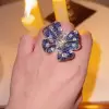 Blue and White Sapphire Paved Bold Bow Ring