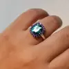 5.8ct Cushion Cut Green Sapphire Halo Cocktail Ring