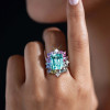 8.4ct Cushion Cut Green Sapphire Multicolor Halo Cocktail Ring