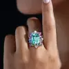 8.4ct Cushion Cut Green Sapphire Multicolor Halo Cocktail Ring