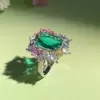 8.4ct Cushion Cut Green Sapphire Multicolor Halo Cocktail Ring