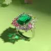 8.4ct Cushion Cut Green Sapphire Multicolor Halo Cocktail Ring