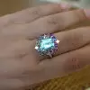 8.4ct Cushion Cut Green Sapphire Multicolor Halo Cocktail Ring