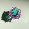 8.4ct Cushion Cut Green Sapphire Multicolor Halo Cocktail Ring