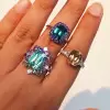 8.4ct Cushion Cut Green Sapphire Multicolor Halo Cocktail Ring