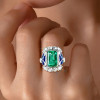 5.3ct Emerald Cut Emerald Halo Vintage Engagement Ring
