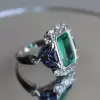 5.3ct Emerald Cut Emerald Halo Vintage Engagement Ring