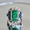 5.3ct Emerald Cut Emerald Halo Vintage Engagement Ring