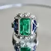 5.3ct Emerald Cut Emerald Halo Vintage Engagement Ring