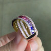 Pincess Cut Multicolor Sapphire Rainbow Cocktail Ring