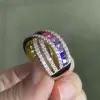 Pincess Cut Multicolor Sapphire Rainbow Cocktail Ring