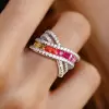 Pincess Cut Multicolor Sapphire Rainbow Cocktail Ring