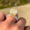 5.6ct Cushion Cut Yellow Sapphire Paved Engagement Ring
