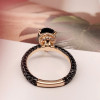 3ct Pear Cut Black Sapphire Three Sided Band Engagement Ring