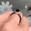 3ct Pear Cut Black Sapphire Three Sided Band Engagement Ring