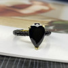 3ct Pear Cut Black Sapphire Three Sided Band Engagement Ring