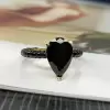 3ct Pear Cut Black Sapphire Three Sided Band Engagement Ring