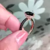 3ct Pear Cut Black Sapphire Three Sided Band Engagement Ring